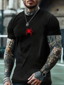 Men's Fashion Spider Print T-Shirt, Regular Fit - 黑色 - 查看 6