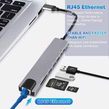 8合1 USB Hub 多功能 Type-C 轉接器 4K HDTV 100Mbps RJ45 乙太網路 USB3.0 87W PD 充電孔 TF SD 讀卡機 相容於 Macbook、Matebook、S10 及其他裝置 - 查看 8