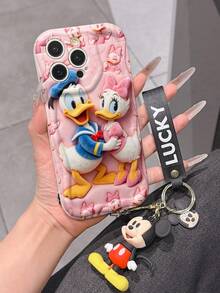 Disney Mickey Mouse Clubhouse Phone Case : 3D Fluffy Pattern Border Protector Phone Soft Phone Case With A Free Cute Mickey Bracelet Chain Lanyard, Mickey, Minnie, Goofy, Donald Duck, Daisy Duck, Pluto, For Apple 17 Promax 17 Pro 16 15 14 13 12 11 Pro Max XS Max X XR Soft Cover Summer Phone Case - White - View 5