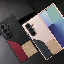 VIETAO 時尚拼接人造皮革 Galaxy Z Fold 5/6/7 手機殼，附鋼化玻璃螢幕保護貼 - 黑色 - 查看 2