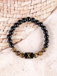 1 chiếc vòng tay nam Bohemia, vòng tay hạt đá mắt hổ và tourmaline bảo vệ với chữ cái đầu từ A-Z, quà tặng trang sức mùa hè, quà tặng cho nam giới. - Nhiều màu - Xem 19