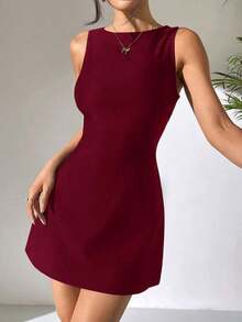 Vestido sin mangas tejido con espalda descubierta para mujer en color marrón - Burdeos - Ver 5