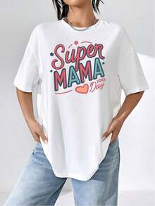 Celebrate Motherhood With This Super Mama Graphic Tee Made From A Soft Cotton Blend, Featuring A Stylish Print, Perfect For Everyday Comfort And A Wonderful Gift For Supermoms. - 白色 - 查看 5
