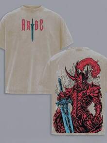 Camiseta de Algodón Lavado Vintage con Estampado de Anime Shadow Knight Commander, Tema de Lealtad Absoluta y Espada Silenciosa, Regalo para Fanáticos del Anime, Ropa Diaria para Otakus, Camiseta para Hombre, Ropa Casual Urbana, Ropa Gótica, Ropa de Verano Y2K. - Albaricoque - Ver 7