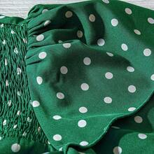 Women's Polka Dot Ruffle Double Layer Sleeve Casual Blouse - Verde - Ver 4