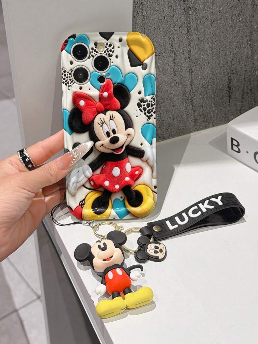 This Disney Mickey Mouse Lanyard Phone Case Is Fully Covered In TPU Material. It's Shockproof, Lightweight, And Compatible With IPhone17/16/11/13/15/15 Plus/15 Pro/15 Pro Max/12/14 Pro Max/11 Pro Max/12 Pro/12 Pro Max/13. This Phone Case Makes A Popular Birthday Gift Or Business Gift; It's Durable, Stain- And Fingerprint Resistant, And Suitable For Both Men And Women. The Set Also Includes A Mickey Mouse Phone Case And A Mickey Mouse Plush Bracelet. It's A Perfect Gift For Friends And Family. This Stylish Phone Case Is Fun, Lightweight, And Durable. IPhone17 Pro Max Phone Case, Minnie Mouse Phone Case. - trắng - Xem 1