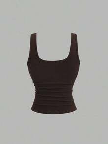 Camiseta de tirantes casual de mujer con parches de encaje - Marrón - Ver 2