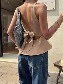 Blusa de línea A sin espalda con diseño de mariposa, nueva para el verano para mujeres - Albaricoque 2 - Ver 2