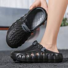 Men's Fashion Colorblock Slippers, Breathable EVA Sandals With Adjustable Straps, Comfortable Wear, Suitable For Casual Outdoor Activities In Spring, Summer And Autumn - Black and Gray - View 6
