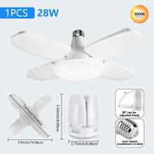 Kasotile 1 件装 28W 可折叠 LED 车库灯(相当于 80W)- 2800 流明 + 标准 E26/E27 防锈铝底座,360° 全方位照明(无闪烁),可调节面板,高效散热;非常适合车库、地下室、阁楼、工作室和家庭照明。 - 白色 - 查看 4