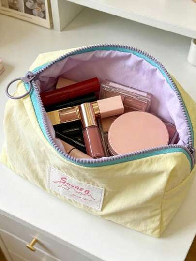 Minimalist Macaron Color Cute Cosmetic Bag, Large Capacity Portable Storage Pouch, Women's Makeup Jewelry Coin Purse, Multi-Purpose Travel Organizer