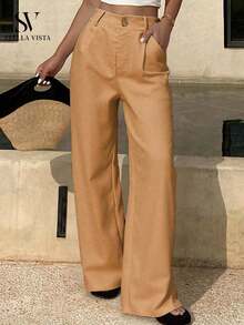 Women's Lightweight Linen Wide-Leg Pants, Loose Fit And Breathable - Khaki - View 1