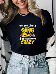 Vintage 100% Cotton Funny T-Shirt With 'We're Like A Little Band Of Crazy Goats' Print For Camping Gear, Summer Gift For Women, TopFashion Women's Warm Clothing - 黑色 - 查看 1