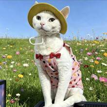 Bộ quần áo cho mèo cưng nhẹ, thoáng khí, không tay, kiểu dây đeo in hình trái tim và nơ, thích hợp cho mèo Sphynx vào mùa hè. - Hồng - Xem 6