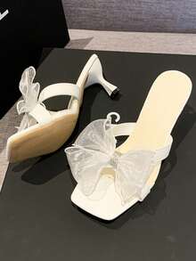 Giày sandal cao gót lưới thắt nơ thanh lịch dành cho nữ, phù hợp cho đám cưới, đi chơi với bạn bè, du lịch và các dịp khác, một lựa chọn giày dép không thể thiếu cho mùa xuân/hè. - Màu be - Xem 5