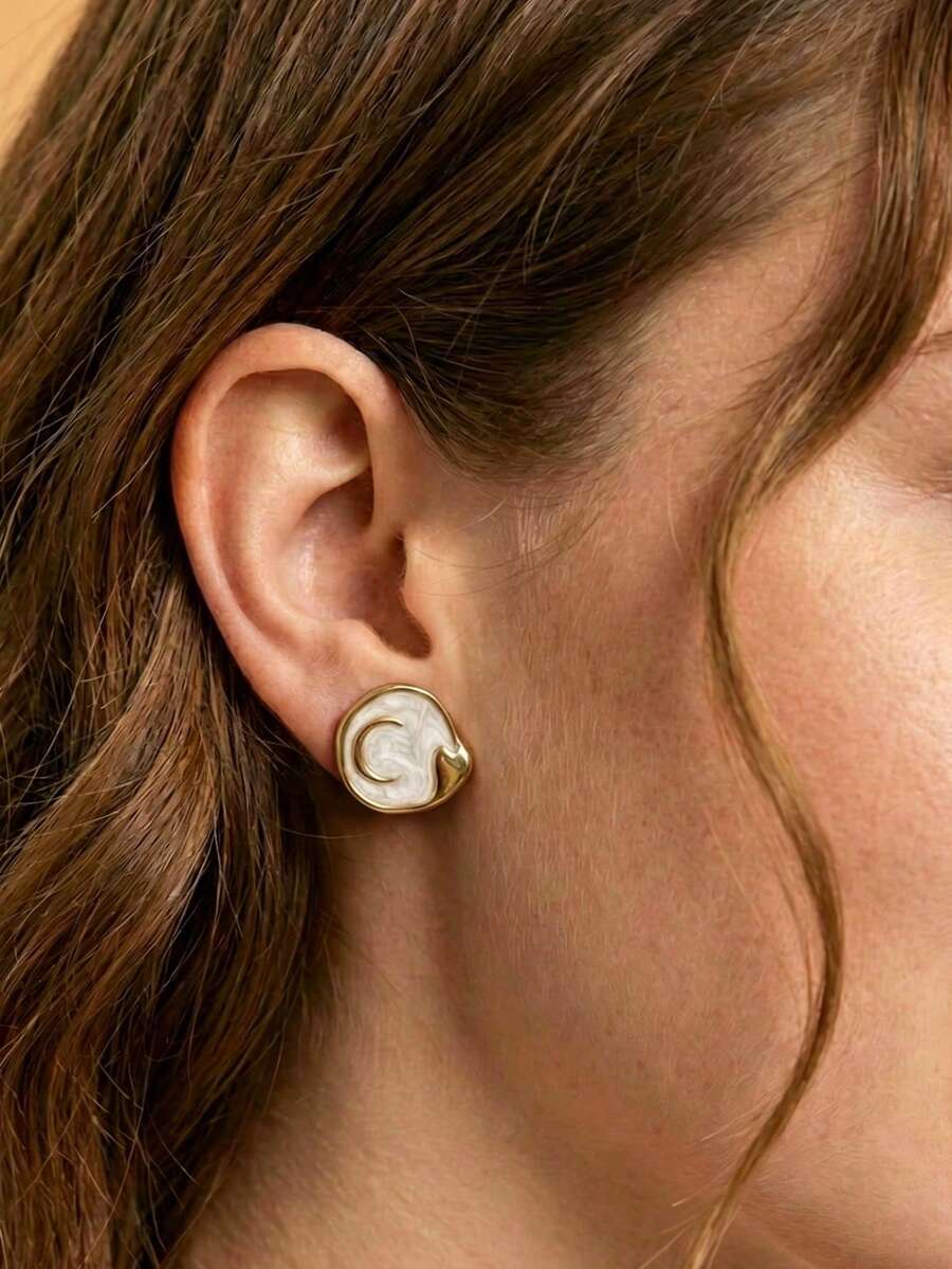 INS New Waterproof Stainless Steel Moon & Face Enamel Earrings, Fashion Multicolor Stainless Steel Jewelry Gold Earring Set, Enamel Earrings, Minimalist Round Earrings Suitable For Women, Black, Green, Red & White Earrings, Retro Summer Beach Bikini Accessories, Wedding Dress Accessories - Multifunctional Jewelry Suitable For Swimming, Bathing, Workout, Ideal For Valentine's Day, Birthday, Mother's Day, Holiday Surprise Gift