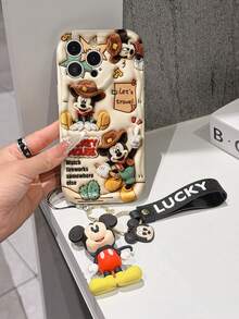 Disney Mickey Mouse Clubhouse Phone Case : 3D Fluffy Pattern Border Protector Phone Soft Phone Case With A Free Cute Mickey Bracelet Chain Lanyard, Mickey, Minnie, Goofy, Donald Duck, Daisy Duck, Pluto, For Apple 17 Promax 17 Pro 16 15 14 13 12 11 Pro Max XS Max X XR Soft Cover Summer Phone Case - trắng - Xem 3