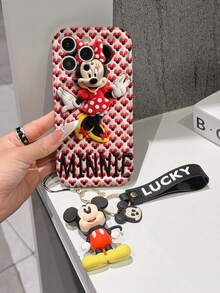 Disney Mickey Mouse Clubhouse Phone Case : 3D Fluffy Pattern Border Protector Phone Soft Phone Case With A Free Cute Mickey Bracelet Chain Lanyard, Mickey, Minnie, Goofy, Donald Duck, Daisy Duck, Pluto, For Apple 17 Promax 17 Pro 16 15 14 13 12 11 Pro Max XS Max X XR Soft Cover Summer Phone Case - 白色 - 查看 3