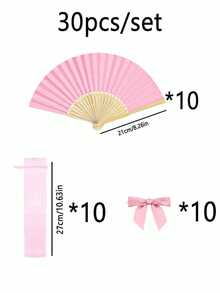 3/15/30pcs Set, Summer Series Wedding Gift Folding Fans, Ladies Folding Fans, Green Bowknot, Transparent Drawstring Bag, Wedding Party Decor. Suitable For Bridal Gifts, Party Favors, Bridesmaid Photo Props, Summer Fans, Events And Party Supplies, Multi-Piece Party Gift Bags. - Pink - View 12