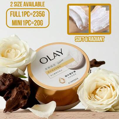  Tẩy da chết toàn thân OLAY (Cỡ lớn 235g, Cỡ nhỏ 20g) - Sản phẩm tẩy da chết toàn thân mềm mại và rạng rỡ với các hạt khoáng chất siêu nhỏ và tinh chất ba thành phần, hương hoa hồng và gỗ đàn hương, tẩy tế bào chết nhẹ nhàng, nuôi dưỡng, cải thiện làn da xỉn màu, công thức không gây kích ứng, sản phẩm chăm sóc cơ thể thiết yếu hàng ngày, trải nghiệm SPA sang trọng tại nhà, món quà hoàn hảo dành cho phụ nữ.