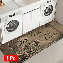 1pc Skull Pattern Printed Linen Kitchen Rug, Bathroom Mat, Doormat, 3D Printed Rectangle Carpet For Living Room, Bedroom, Hallway, Bathroom, Laundry Room - Polyester Rug For Indoor And Outdoor Home Decor - Multicolor - View 15