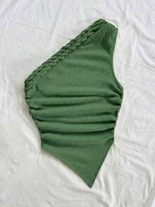 Blusa asimétrica del cuello para mujer para vacaciones de verano - Verde Oliva - Ver 5