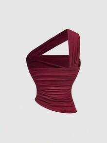 Blusa asimétrica burdeos para mujer.Blusa asimétrica color vino tinto, para vacaciones de verano, primavera/verano, Día de San Valentín, fiesta elegante, ceremonia, vacaciones en la playa para mujer, elegante, bohemia, casual, blusa de fiesta, - Rojo y negro - Ver 5