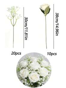 1/15/30pcs Buquê de Rosas Brancas e Gipsófila, Decoração Rústica para Casa, Arranjo Central de Flores Artificiais de Seda. Perfeito para Buquê de Casamento, Casa, Quarto, Sala de Estar, Mesa de Jantar, Prateleira de Parede, Varanda e Decoração de Jardim, Bem como Arranjos Florais DIY. Presente Ideal para o Dia da Mãe, Dia dos Namorados, Aniversário, Casamento, Natal e Festa. - Branco - Ver 11