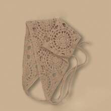 1pc Hollow Flower Headscarf Triangle Scarf, Countryside Style Headwear, Beach Accessory, Retro Headband, 2026 New Arrival Women Bandana Summer Outfits - Beige - View 7