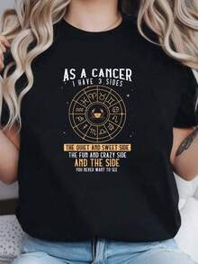 Highly Recommended: Unisex 100% Cotton T-Shirt - Fun T-Shirt With The Cancer Zodiac Sign - Breathable And Comfortable Round Neck T-Shirt For Women, 230g, Easy To Match. - 黑色 - 查看 1