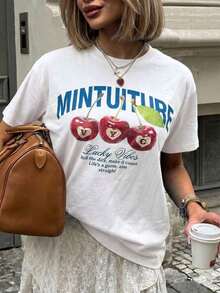 Suave Women Y2K Aesthetic Lucky Vibes Camiseta Oversized con Estampado Gráfico de Cerezas, Estilo Vintage Retro de los 90, Streetwear Casual de Corte Holgado con Hombros Caídos y Cuello Redondo, Top Gráfico de Moda Veraniega Estilo Preppy Coquette, Camiseta Cómoda y Transpirable para Uso Diario en Vacaciones, Playa, Conciertos, Festivales de Música, Clubes, Fiestas, Regreso a Clases, Estilo Urbano, Salidas Casuales, Moda Casual para Adolescentes y Mujeres Jóvenes, ropa de calor mujer. - Blanco - Ver 7