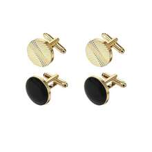 4pcs Men's Classic Color Cufflinks, Fashionable Striped Round & Square Cufflinks In Gold/Silver, Suitable For Business, Wedding, Party Gifts - Multicolor - View 15