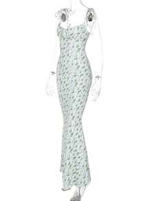 Popular Style Of Women's Long Dress With Small Floral Print - 綠色 - 查看 6