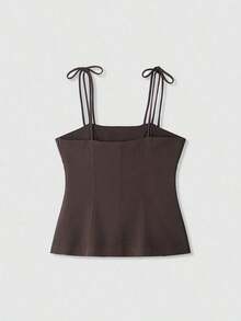 Top camisero con lazo decorativo, unicolor de estilo minimalista y de moda, adecuado para el verano - Rosa - Ver 5