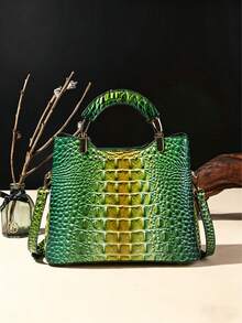 WOLFDIARY Elegant Crocodile Print Small Handbag, Fashionable Single-Shoulder Crossbody Wallet For Ladies, High-End Small Handbag With Multiple Compartments - 7#黃+綠 - 查看 5