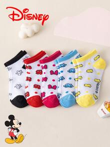 Disney 10/5/1 双装儿童彩色船袜，迪士尼可爱卡通蝴蝶结印花图案，甜美风格，夏季必备，欧美尺码，舒适透气，经久耐穿，适合日常穿着，色彩缤纷的儿童袜子，返校必备，精美礼物 - 彩色 - 查看 15