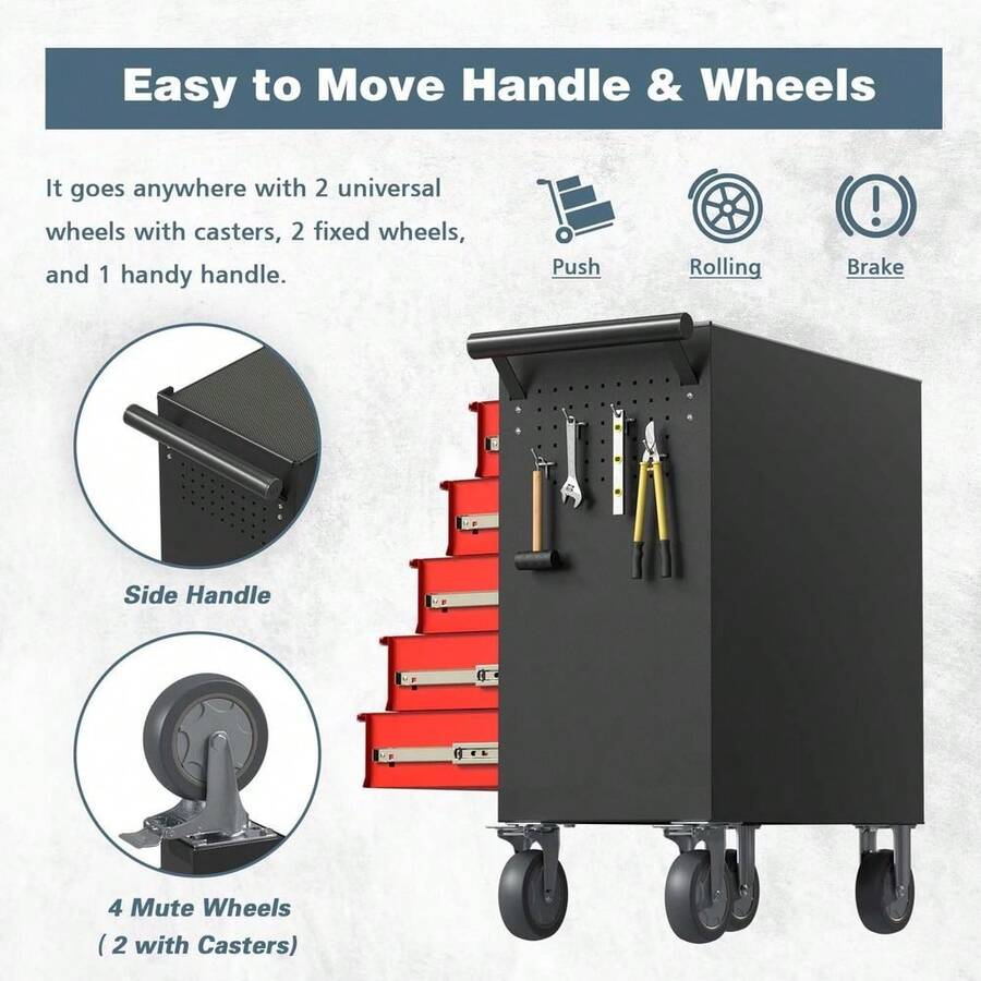 Tool Chest, Rolling Tool Box With Wheels, High Capacity Detachable Mobile Tool Storage Cabinet For Workshop, Garage, Mechanics - Blackred-5-drawer - View 1