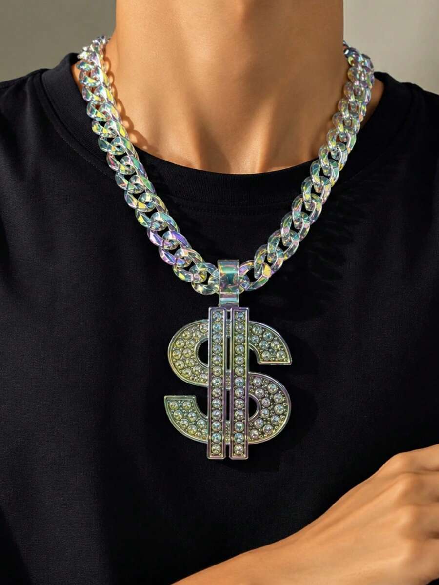 1pc Fashionable Punk Street Hip Hop Style Unique Acrylic Dollar Sign Necklace, Colorful Necklace For Men, Suitable For Daily Wear, Festivals And Parties - Multicolor - View 1