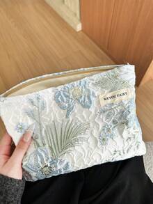 AGG 褶皺牡丹藍女用大號清新化妝包，內袋，便攜旅行盥洗包，手提包，多功能護膚品收納包，衛生棉收納包，送給媽媽/女友的禮物，學生筆袋，大容量，高端 - 彩色 - 查看 3