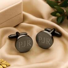 Bộ khuy măng sét cưới khắc chữ theo yêu cầu, khuy măng sét tròn cá nhân hóa dành cho nam giới, bố, chồng, khuy măng sét tròn khắc chữ mừng sinh nhật, quà tặng sinh nhật - Nhiều màu - Xem 2