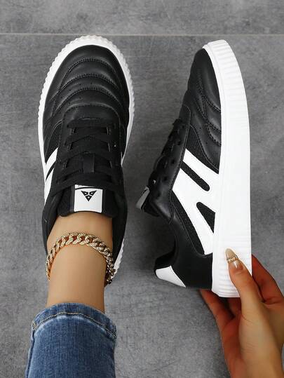 Low Top Women's Shoes Sneakers , Casual Board Shoes, Sports Shoes, Student Shoes, Fashionable Color Blocking Design With Lace-Up, Breathable And Soft, Suitable For All Seasons