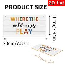1pc Square Playful Spirit Wooden Plaque Decor, Wall Decoration For Game Room, Specialized Game Hanging Plate For Children's Game Room And Nursery, Home Hanging Decor - Multicolor - View 2