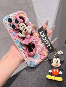 Disney Mickey Mouse Clubhouse Phone Case : 3D Fluffy Pattern Border Protector Phone Soft Phone Case With A Free Cute Mickey Bracelet Chain Lanyard, Mickey, Minnie, Goofy, Donald Duck, Daisy Duck, Pluto, For Apple 17 Promax 17 Pro 16 15 14 13 12 11 Pro Max XS Max X XR Soft Cover Summer Phone Case - trắng - Xem 6