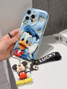 Disney Mickey Mouse Clubhouse Phone Case : 3D Fluffy Pattern Border Protector Phone Soft Phone Case With A Free Cute Mickey Bracelet Chain Lanyard, Mickey, Minnie, Goofy, Donald Duck, Daisy Duck, Pluto, For Apple 17 Promax 17 Pro 16 15 14 13 12 11 Pro Max XS Max X XR Soft Cover Summer Phone Case - 白色 - 查看 4