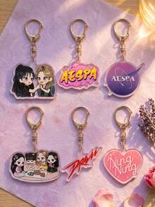 1pc/6pcs K-Pop Group Aespa Member & Logo Graphic Keyring Packs, K-Pop Style Asymmetric And Heart-Shaped Acrylic Keychains, With Drama Still Album Art And Ningning Name Detail Charms, Suitable For K-Pop Fans, Back To School, Concert, Gift, Birthday, Valentine's Day, Christmas, New Year, Anniversary, Graduation, Souvenir And Daily Use - Multicolor - View 1