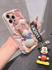 Disney Mickey Mouse Clubhouse Phone Case : 3D Fluffy Pattern Border Protector Phone Soft Phone Case With A Free Cute Mickey Bracelet Chain Lanyard, Mickey, Minnie, Goofy, Donald Duck, Daisy Duck, Pluto, For Apple 17 Promax 17 Pro 16 15 14 13 12 11 Pro Max XS Max X XR Soft Cover Summer Phone Case - trắng - Xem 6