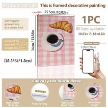 1pc Canvas Print Wall Art With Frame. Pink Plaid Coffee And Croissant Painting, Vintage French Breakfast Poster, Aesthetic Kitchen And Cafe Decor. A Charming Soft-Toned Food Themed Painting, Ideal For Restaurants And Cafes - Multicolor - View 15