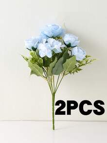 3pcs/4pcs Artificial Blue Hydrangea, Peony, Silk Rose Flower Bouquet, Home Decor, Wedding Bridal Bouquet, Valentine's Day, Birthday, Graduation Gift. Due To Differences In Lighting And Equipment During Photography, The Product Color May Vary Slightly From The Actual Received Item. - Baby Blue - View 8