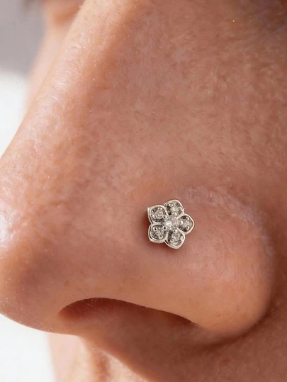 1 pieza Flor de lujo con CZ Piercing de nariz, cristal brillante joyería corporal elegante para uso diario y fiesta