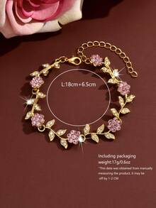 1pc Rose Leaf Bracelet, Red Crystal Flower Rhinestone Chain Bracelet, Delicate Jewelry Accessory Suitable For Summer Beach/Wedding Engagement/Party - Multicolor - View 6